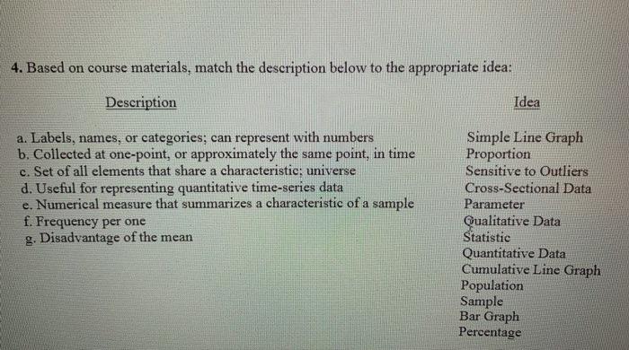  Based on course materials, match the description below to the appropriate