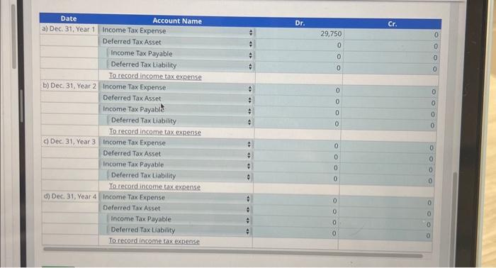 \\ \hline \multirow[t]{5}{*}{ a) Dec, 31, Year 1} & Income Tax Expense