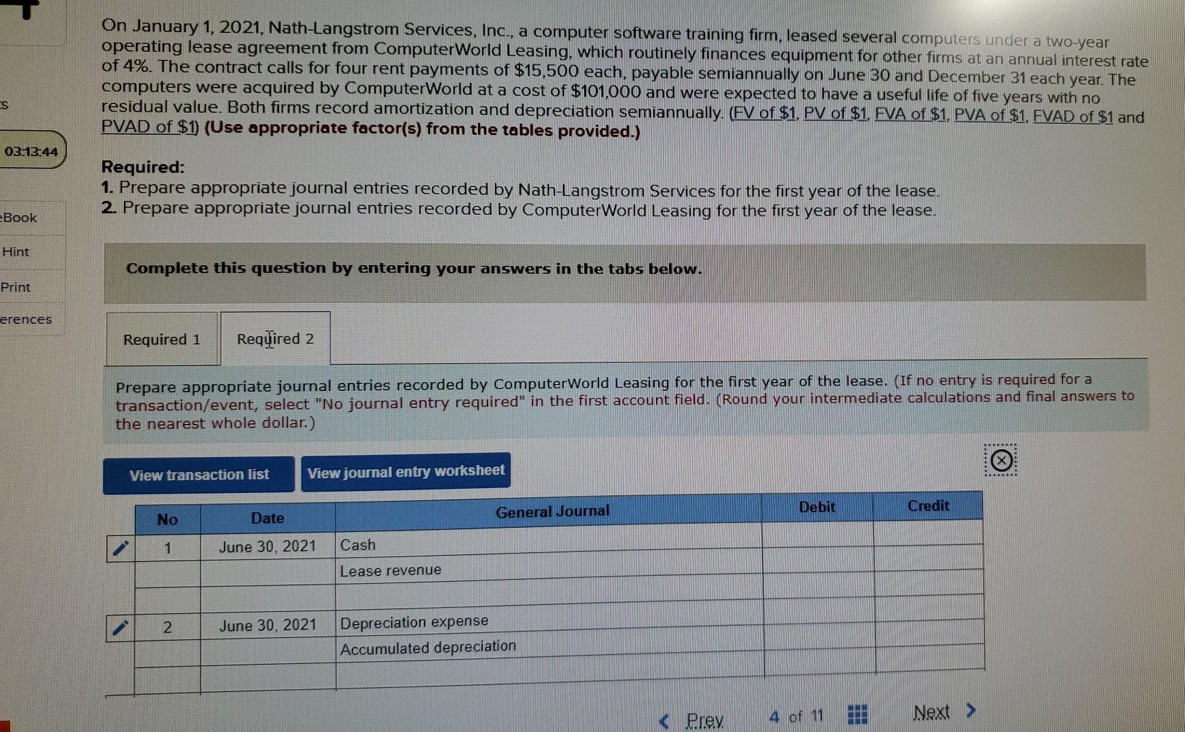 firm, leased several computers under a two-year operating lease agreement from ComputerWorld