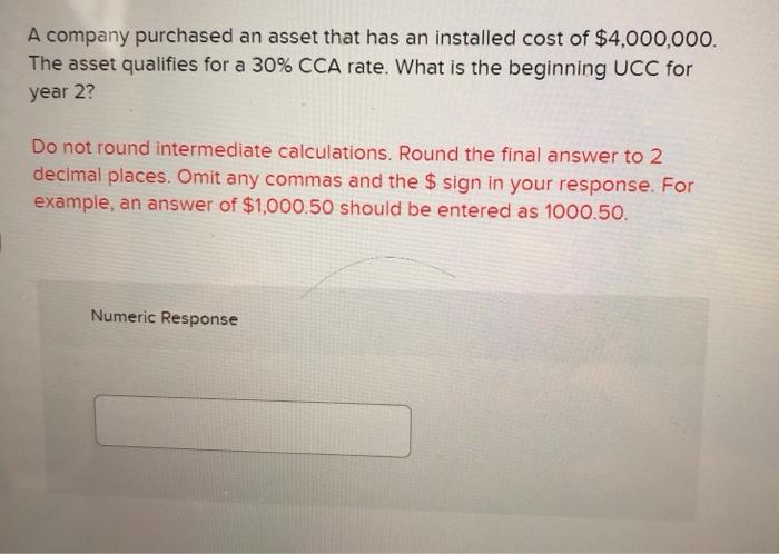 of an asset for $150,000. The asset belongs in a 20% CCA