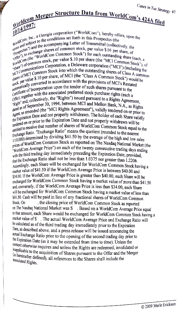 for MC rish Telecom offer tal consideration (Cash and Stock 30 45