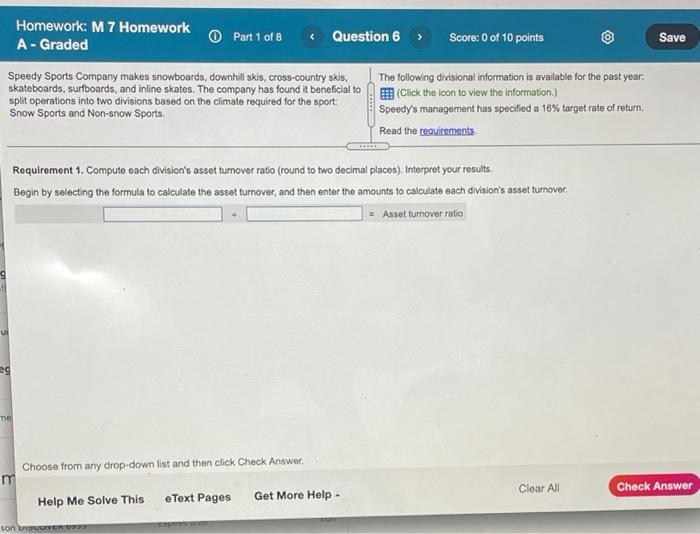 Homework: M 7 Homework Part I Of 8 Questione Scote00f10points Save A