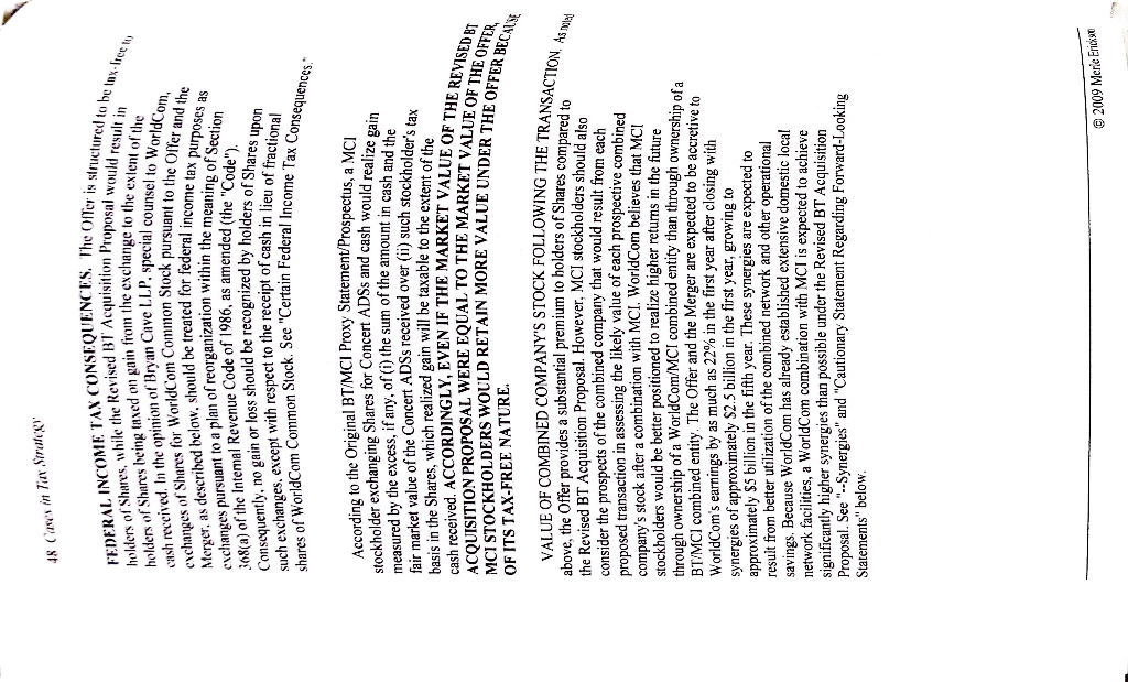 cash plus 0.375 BT shares) Worldcom offer: onsideration (all Worldcom Stock) otal