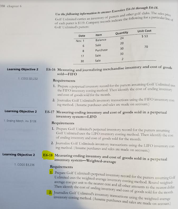Please only do problem E6-18 Requirement (1)(2) Use the folowing information