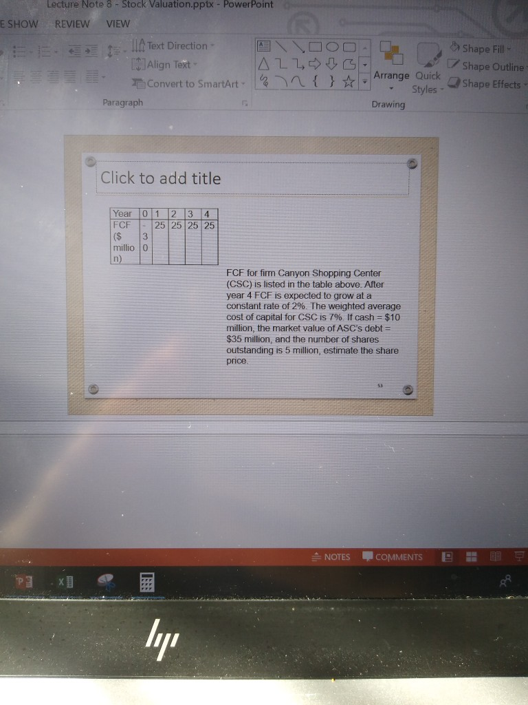E SHOW Lecture Note 8 - Stock Valuation.pptx - Power Point