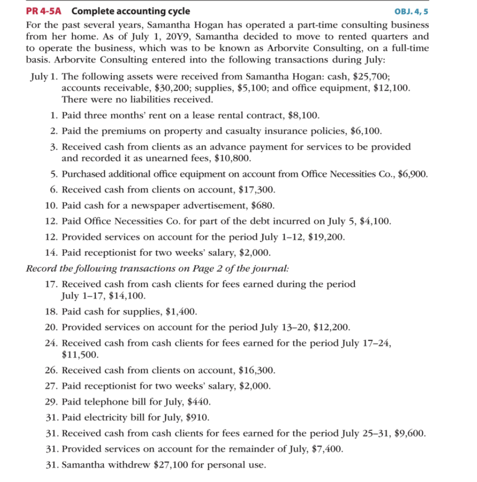  PR 4-5A Complete accounting cycle OBJ. 4,5 For the past several