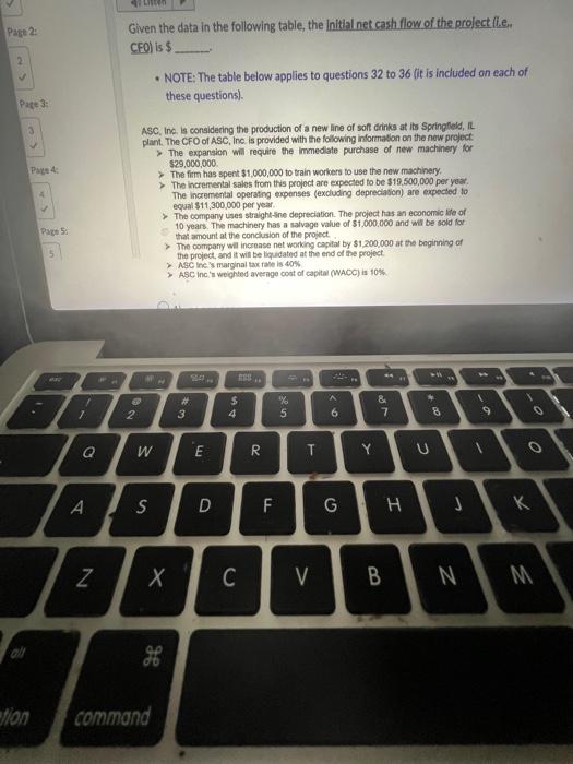  Given the data in the following table, the initial net cash