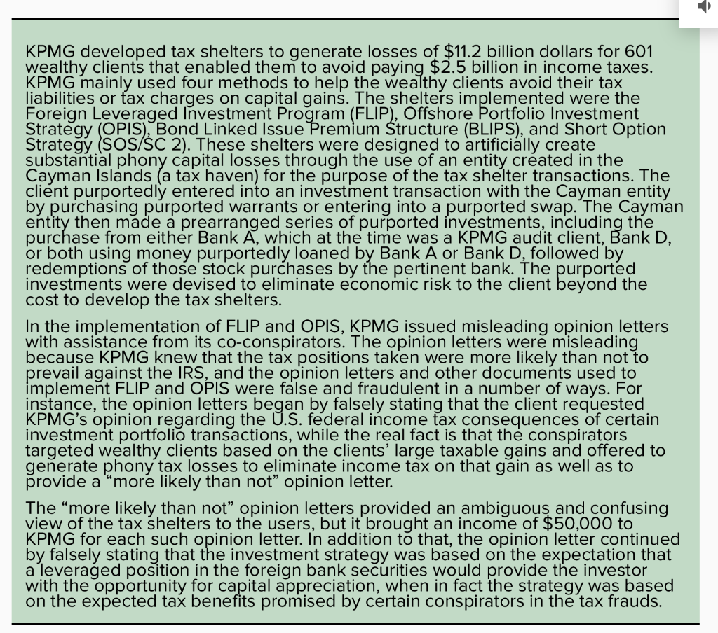 judgments about what ought to be done? Case 8-3 KPMG Tax Shelter