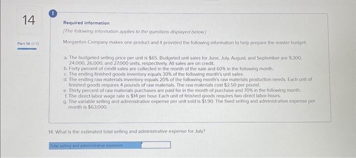 following month. 1. The direct labor wage rate is $14 per hour.