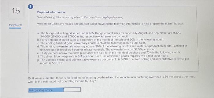Each unit of finished goods requires two direct habor-hours. g. The varlable