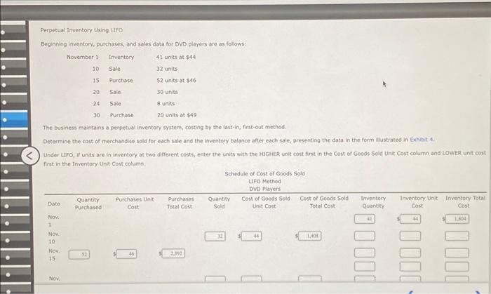  Perpetual Inventory Using uFo Beginning inventory, purchases, and sales data for