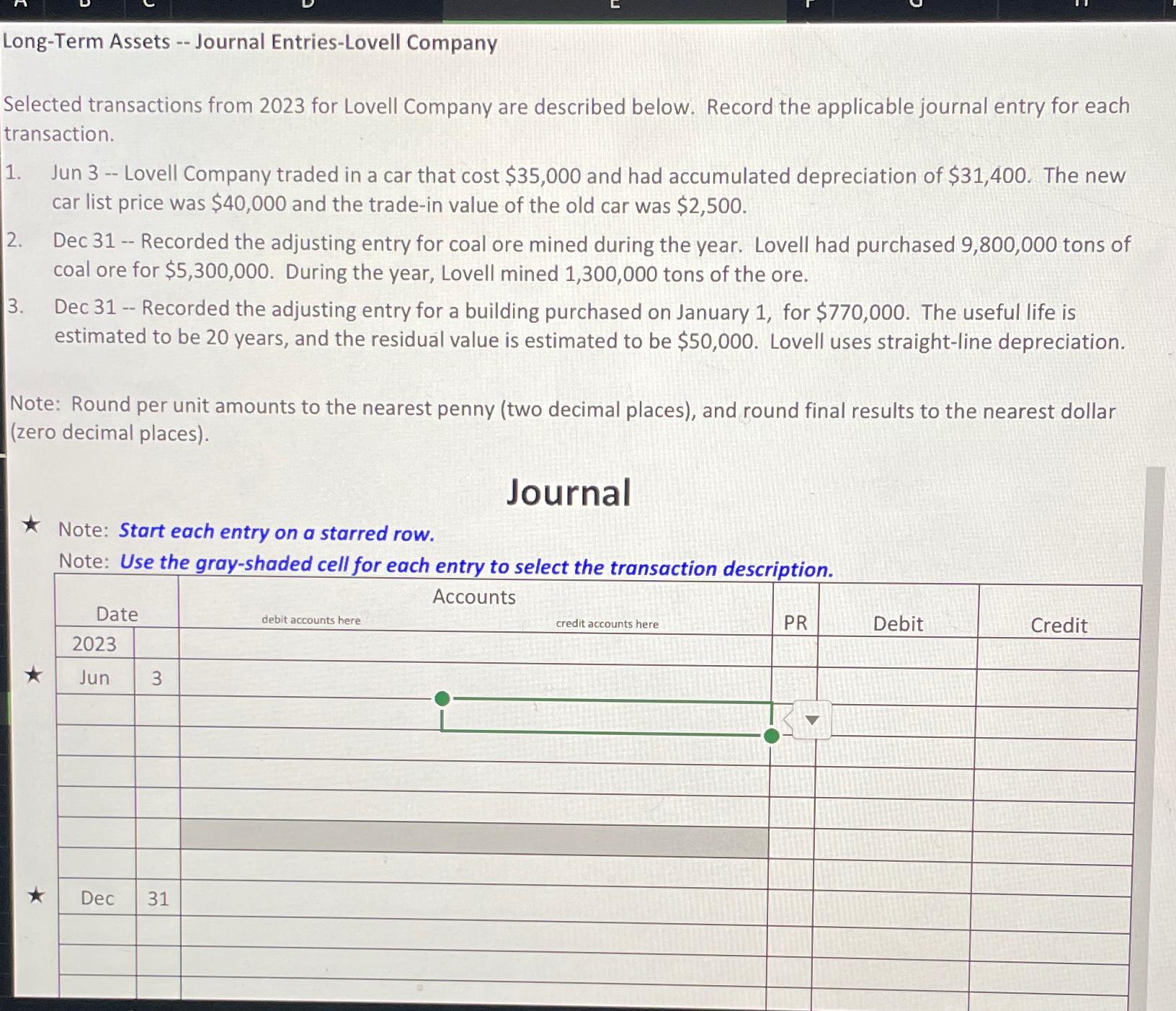 Long-Term Assets -- Journal Entries-Lovell Company Selected transactions from 2023 for