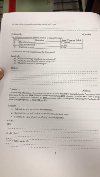  (4 marks) Problem Q Total Value (or Units) 8,800 e sld