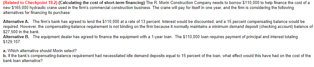  (Related to Checkpoint 18.2)(Calculating the cost of short-term financing) The R.
