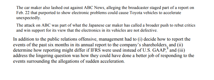 of the case. W Foster School of Business Accounting for Toyota's Recalls