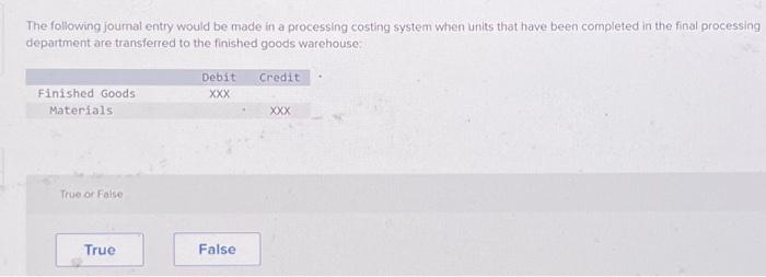  The following journal entry would be made in a processing costing