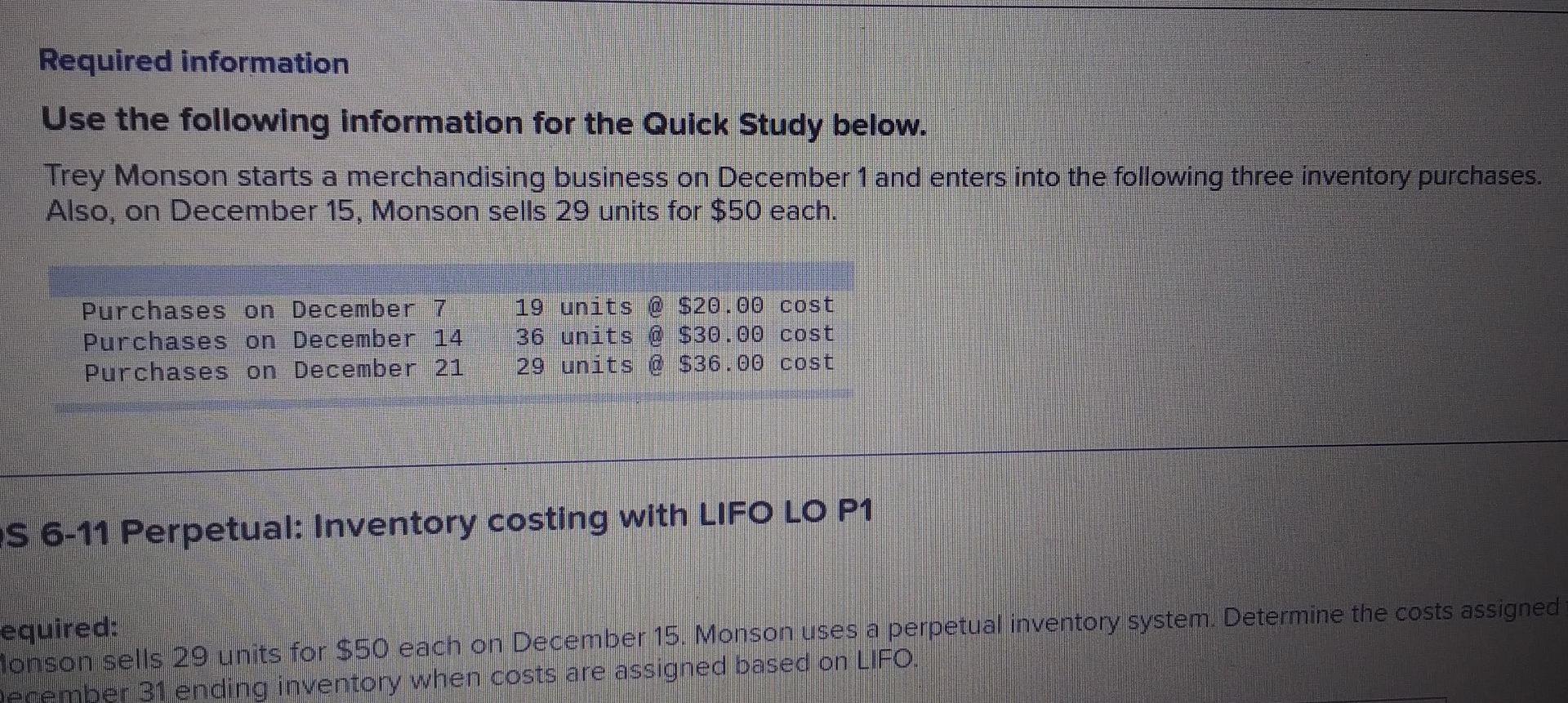  Required information Use the following information for the Quick Study below.