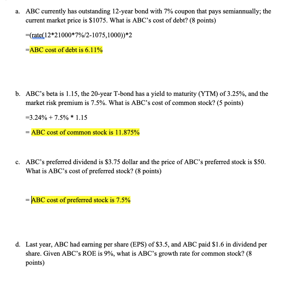 looking for part D a. ABC currently has outstanding 12-year bond with