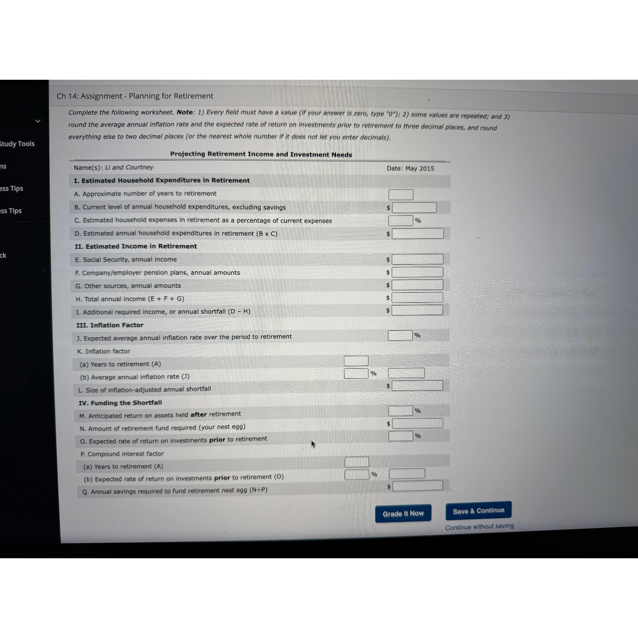  Ch 14: Assignment - Planning for Retirement 2. Projecting retirement income