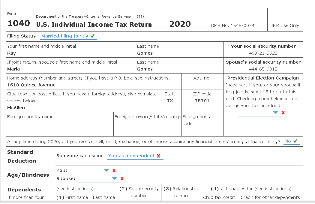 and Maria each received a W-2 from their respective employers (see separate