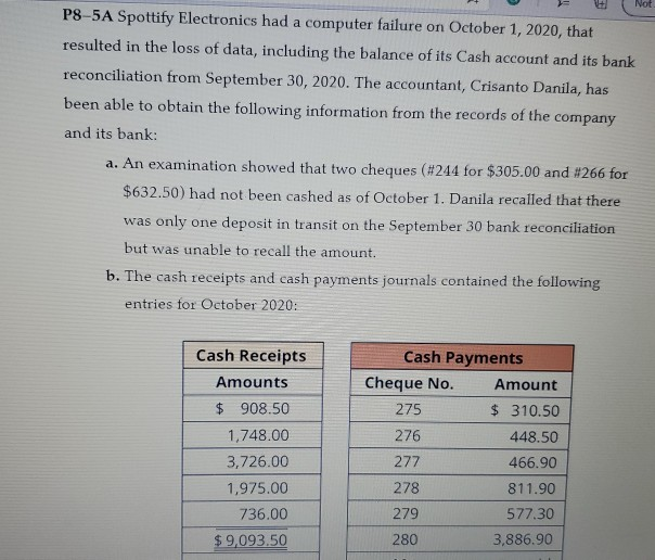 account and its bank reconciliation from September 30, 2020. The accountant, Crisanto