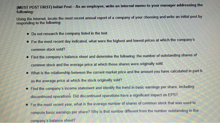 Initial Post - As an employee, write an internal memo to your