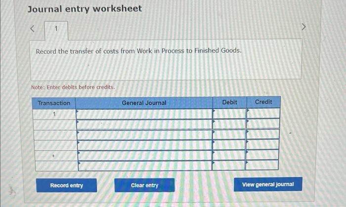 in production and the direct labor cost incurred. (If no entry is