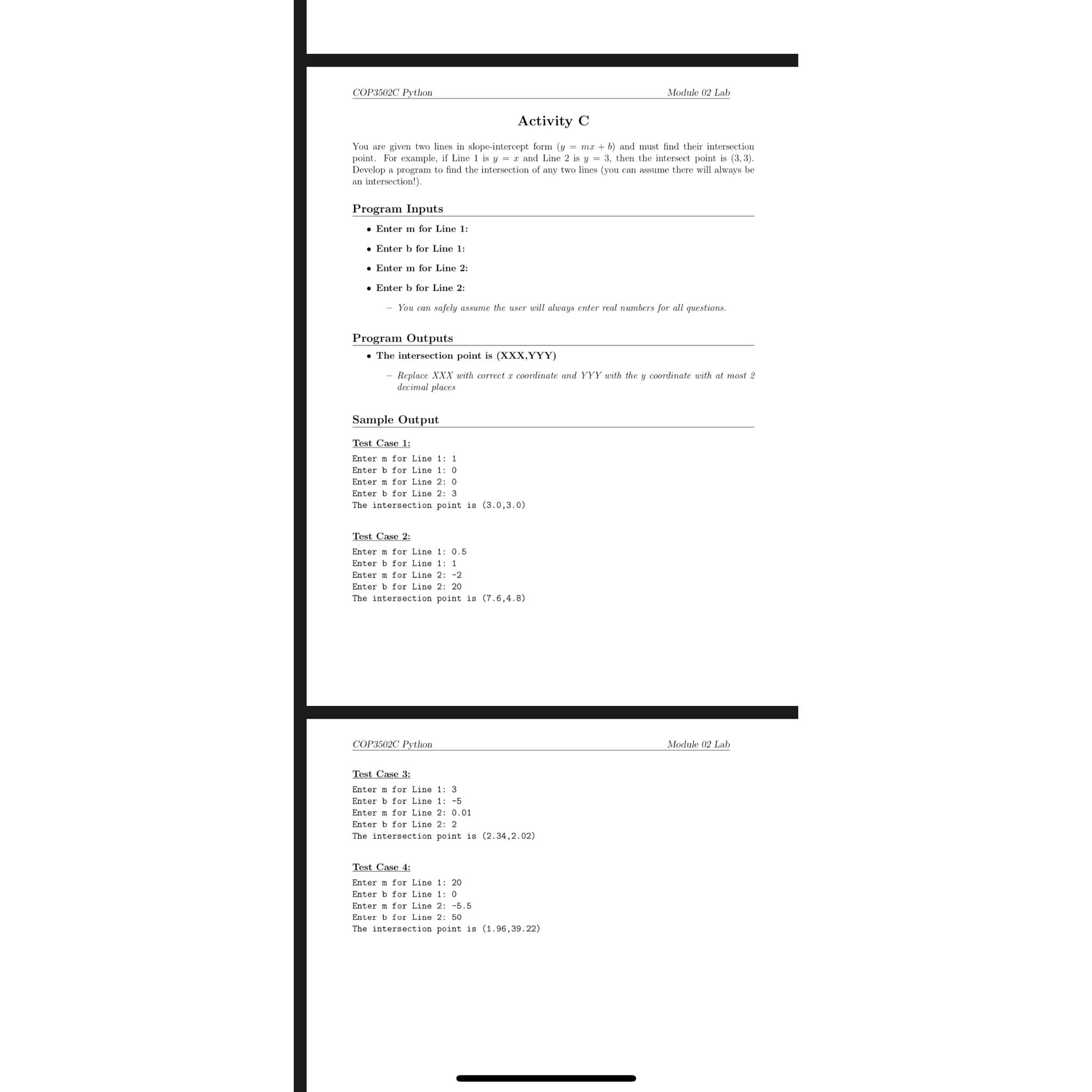  COP3502C Python Module 02 Lab Activity C You are given two