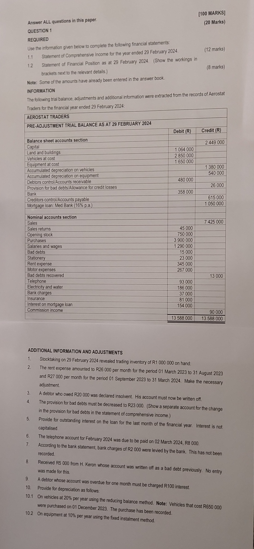  [100 MARKS] Answer ALL questions in this paper. (20 Marks) QUESTION