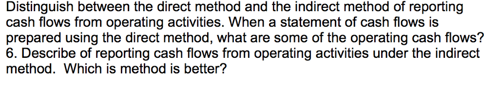 Distinguish between the direct method and the indirect method of reporting