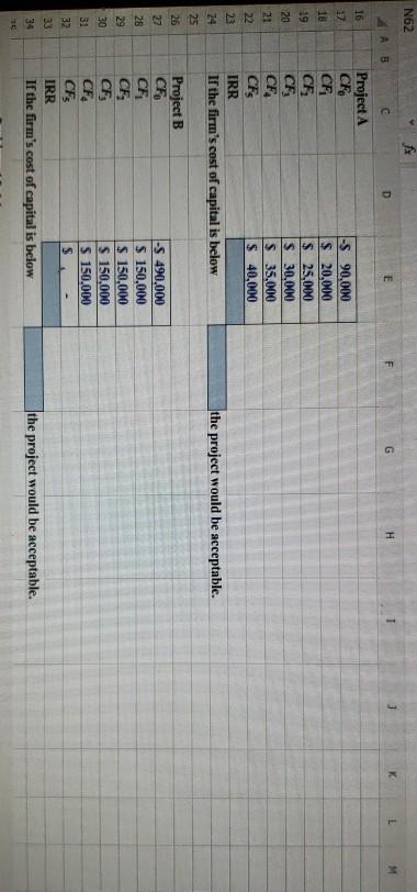 the given data and the function IRR, calculate the internal rate of