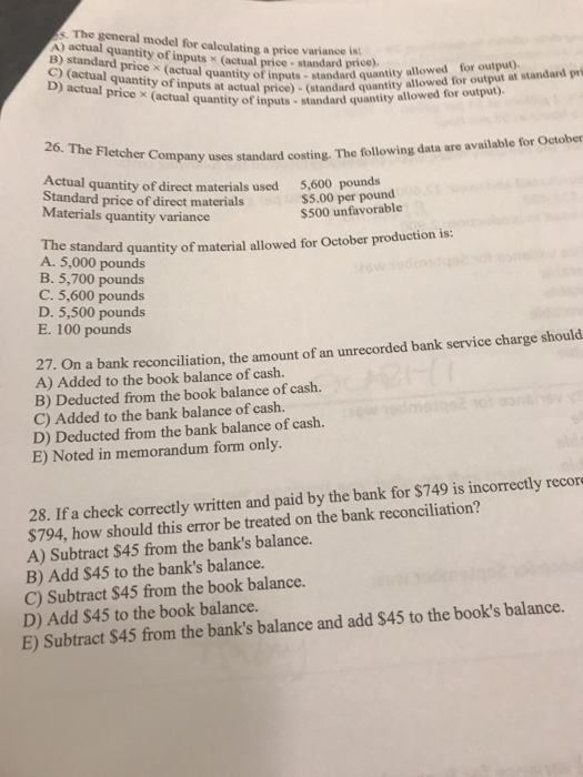  s. The general model for calculating a price variancee A) actual