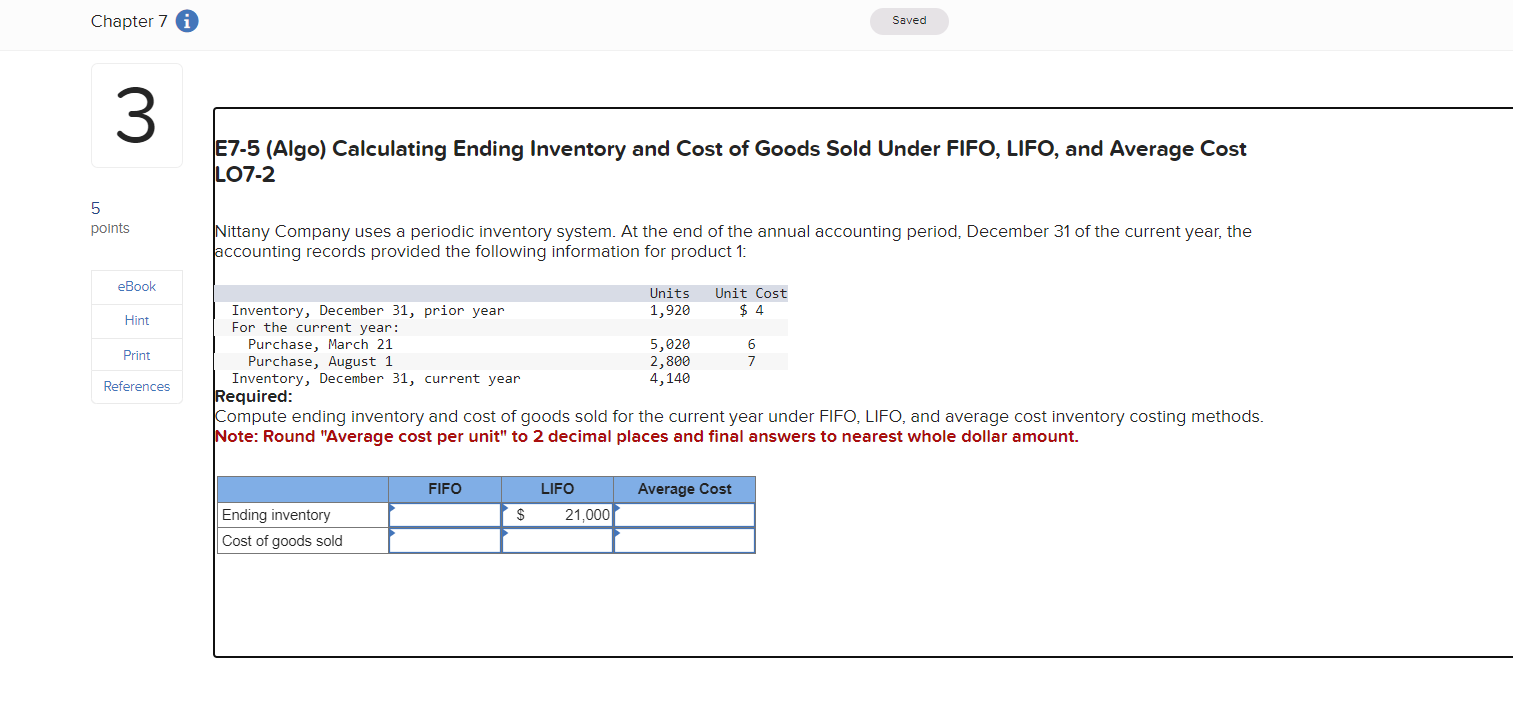  E7-5(Algo) Calculating Ending Inventory and Cost of Goods Sold Under FIFO,