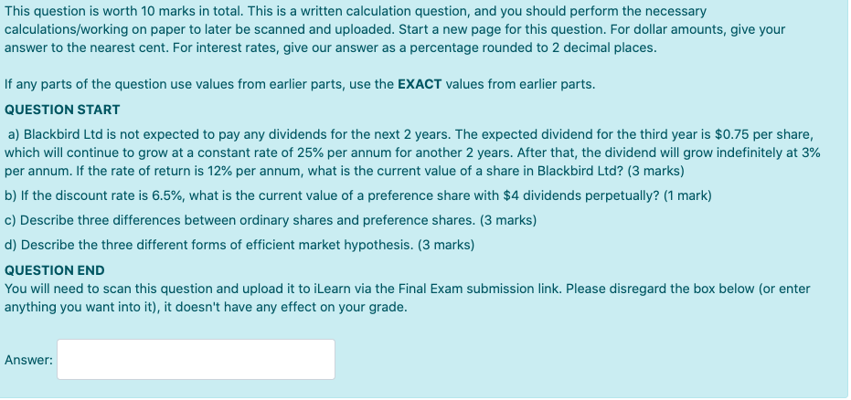 Please Show all working please This question is worth 10 marks