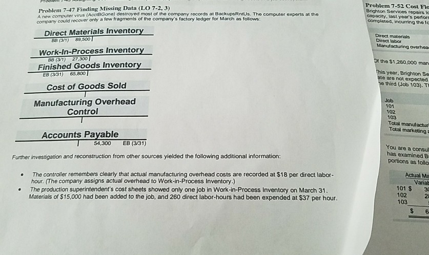  Problem 7-47 Finding Missing Data (LO 7-2, 3) company could recover