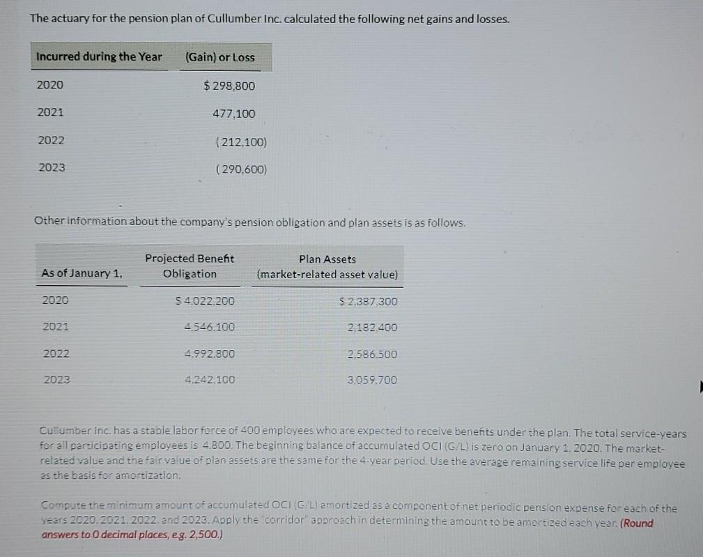how do I do these two? The actuary for the pension plan