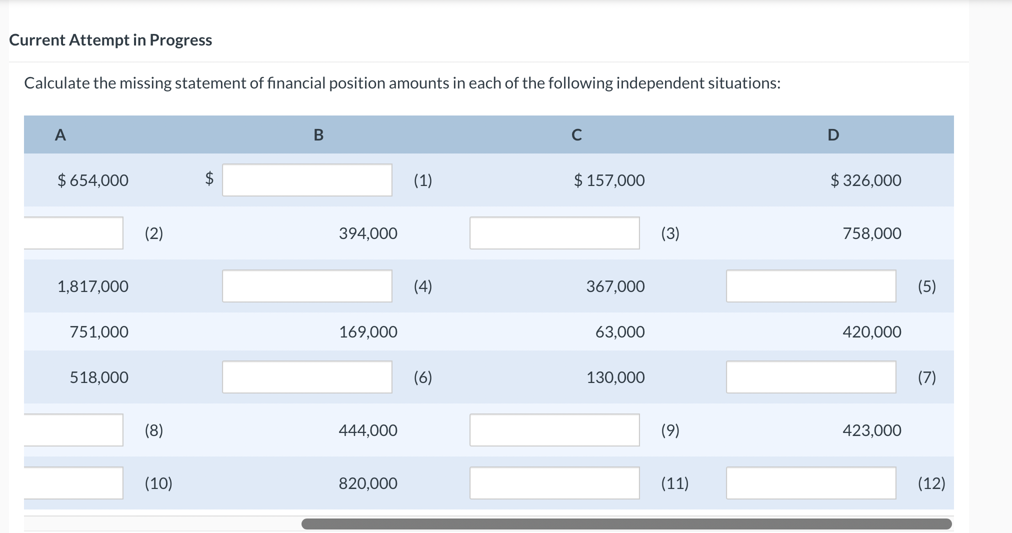 amounts in each of the following independent situations: Current Attempt in Progress