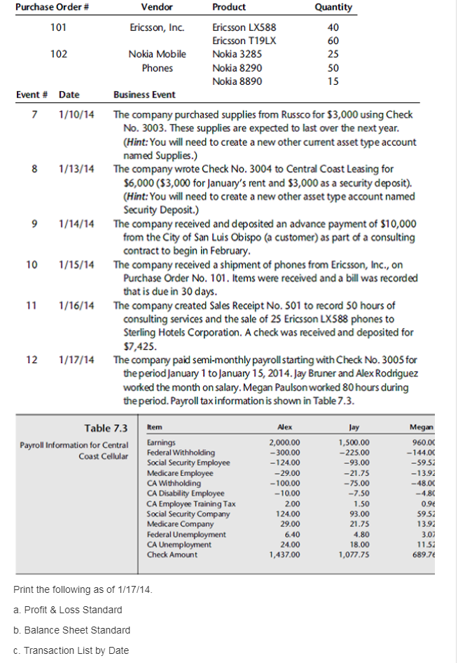 (Central Coast Cellular) Using QuickBooks Accountant 2015 for Accounting (14th Edition) Show