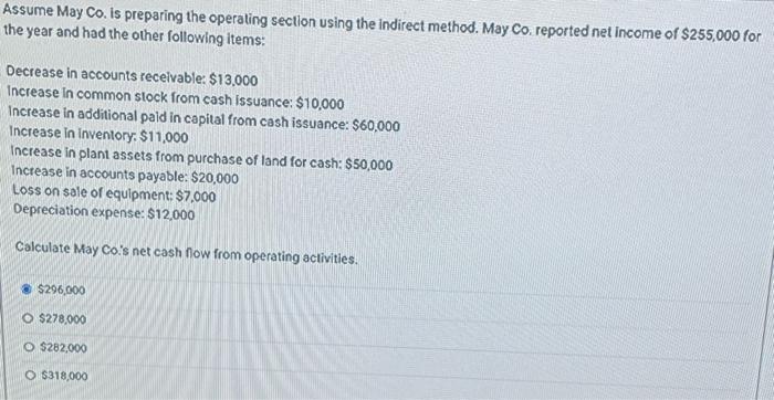 Assume May Co. is preparing the operating section using the indirect