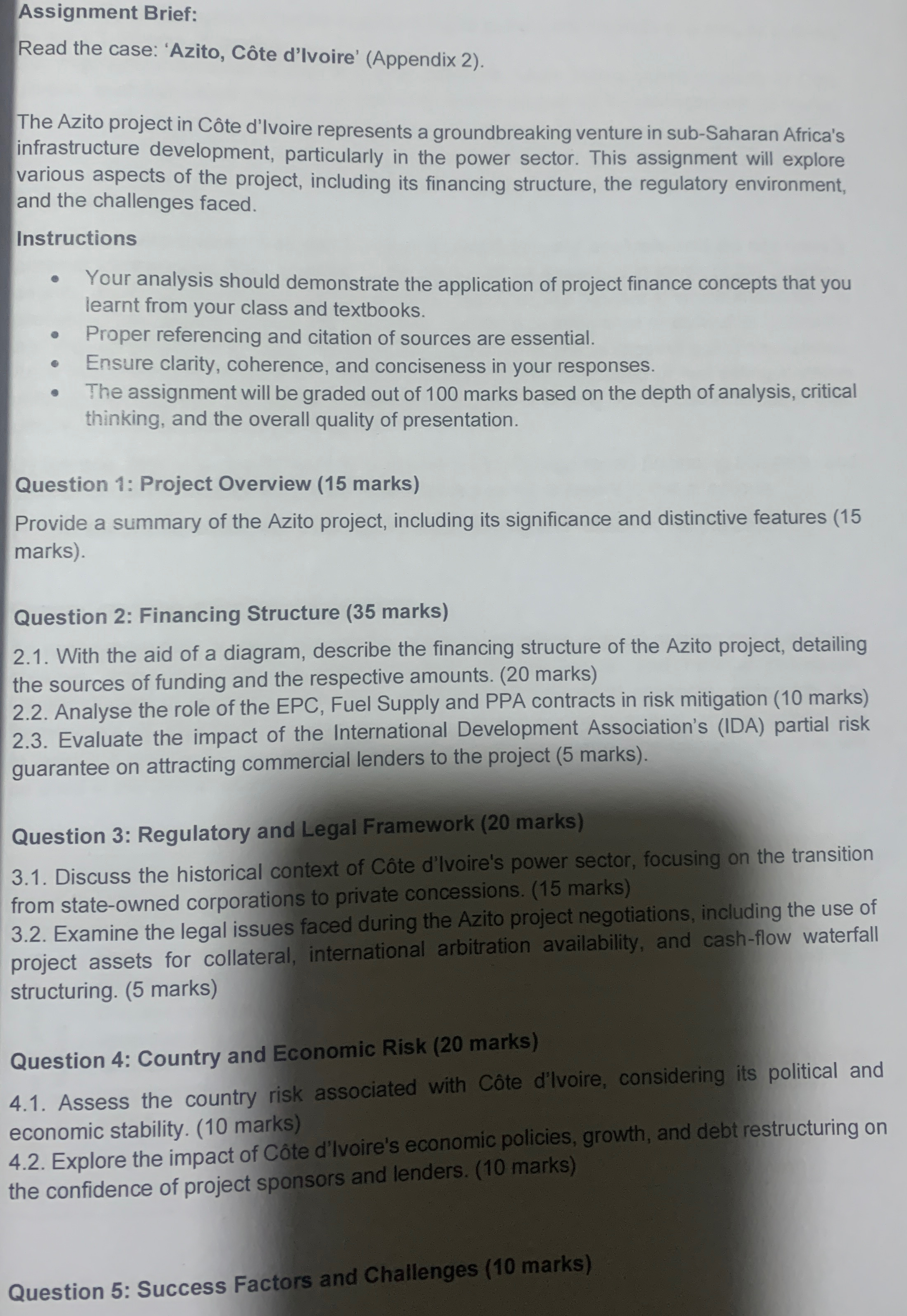  Assignment Brief: Read the case: 'Azito, Cte d'Ivoire' (Appendix 2). The
