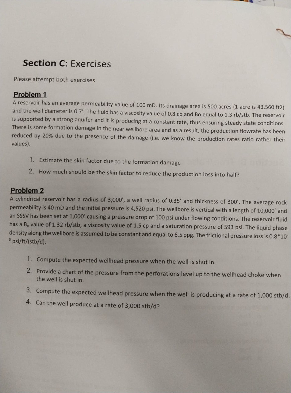  Section C: Exercises Please attempt both exercises Problem 1 A reservoir