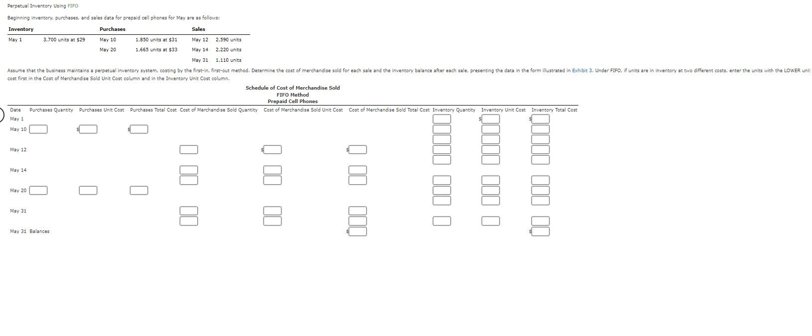 FIFO Beginning pur&.s, for May May 1 in the Cut 'f Unit