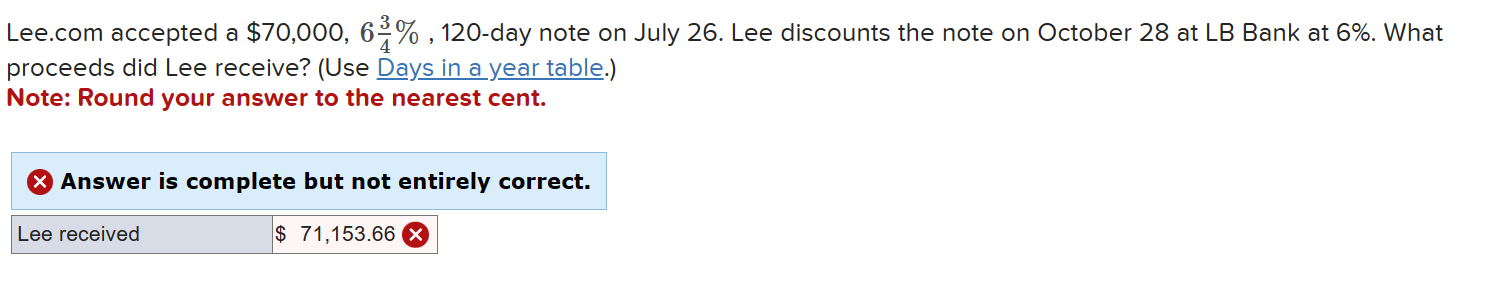  Lee.com accepted a $70,000,634%,120-day note on July 26. Lee discounts the