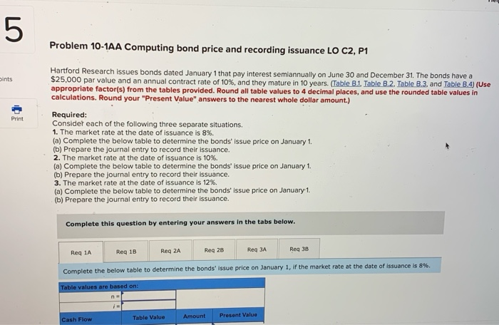  Problem 10-1AA Computing bond price and recording issuance LO C2, P1