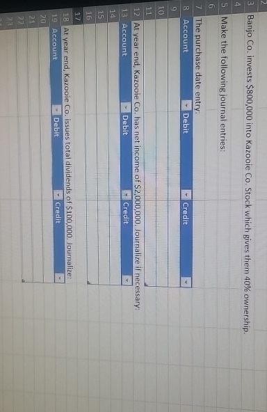  Banjo Co. invests $800,000 into Kazooie Co. Stock which gives them