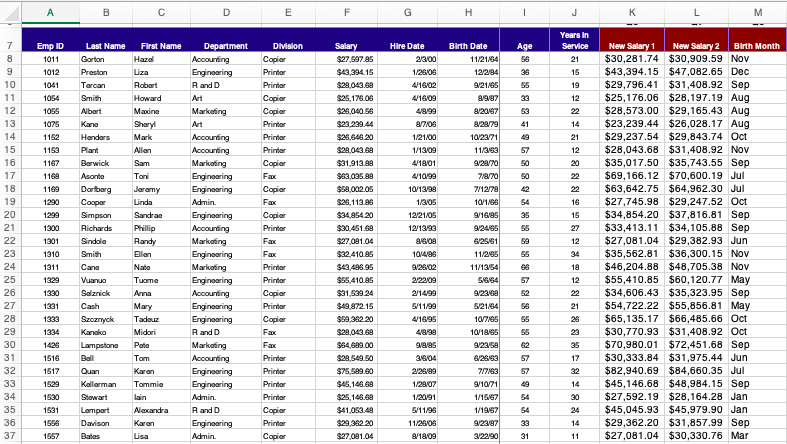 4. Write (not record) a Macro, QUESTION4, that will highlight records in