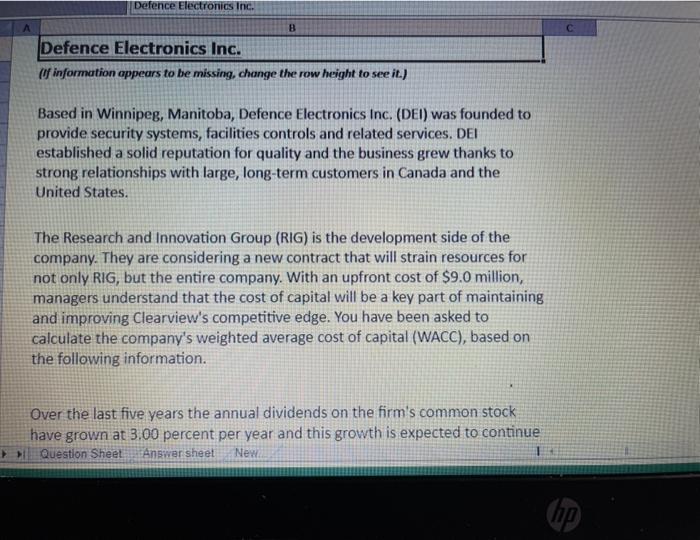  Defence Electronics Inc. B Defence Electronics Inc. f information appears to