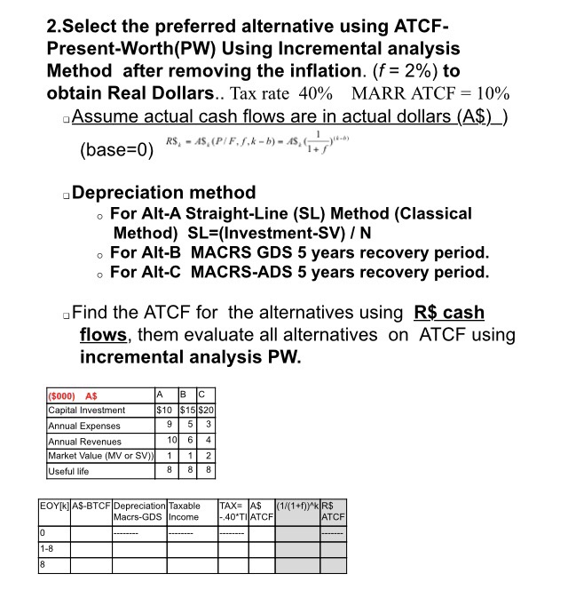  2.Select the preferred alternative using ATCF.- Present-Worth(PW) Using Incremental analysis Method