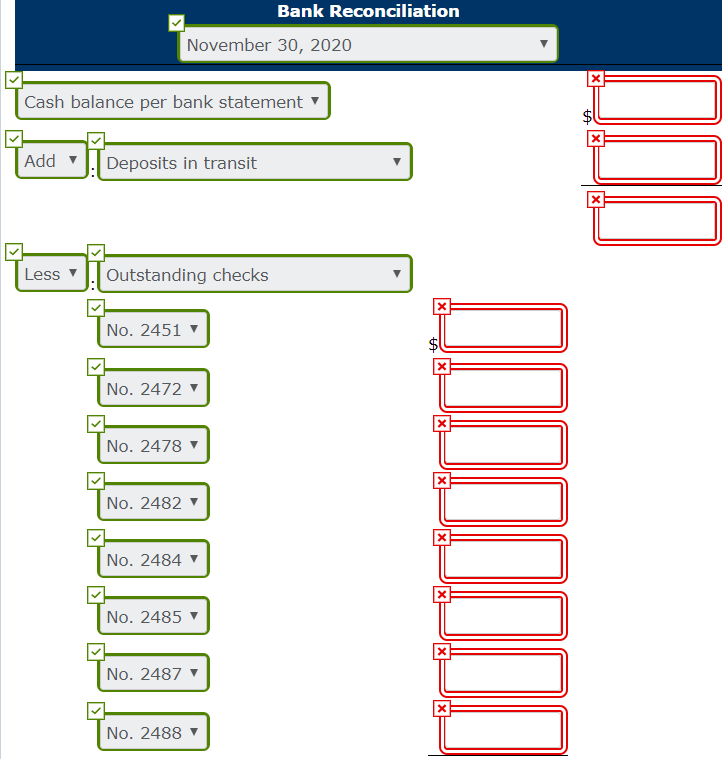 Add: Deposits in transit $12,467.90 1,430.20 13,898.10 Less: Outstanding checks Check Number