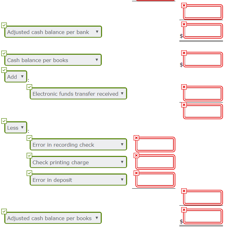 2451 2470 2471 2472 2474 Adjusted cash balance per bank Check Amount